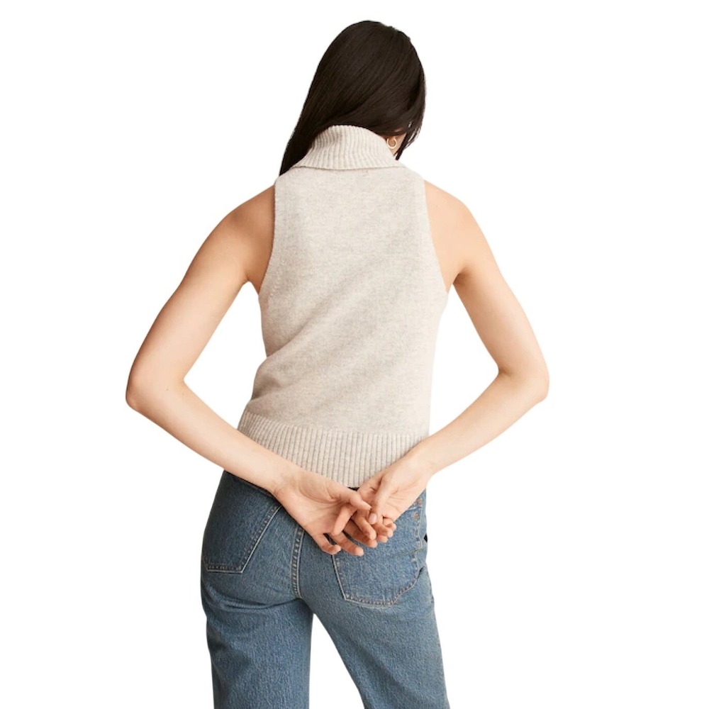 Madewell Wool Blend Sleeveless Turtleneck Sweater Oatmeal Heather LARGE